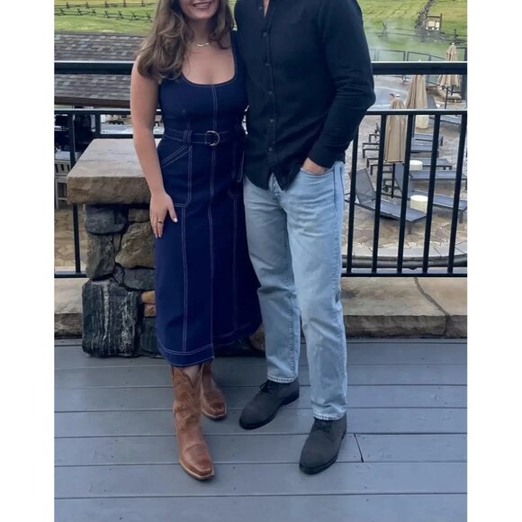 Luxely Denim Contrast Stitch Midi Dress Size 2 - Picture 9 of 9